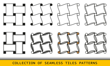 Geometric seamless patterns with intertwined bands. Wrapping paper. Tiling. Abstract background setのイラスト素材
