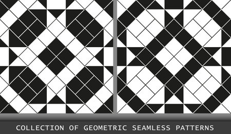 Geometric black and white seamless patterns with diagonal lines, tiles set collectionのイラスト素材