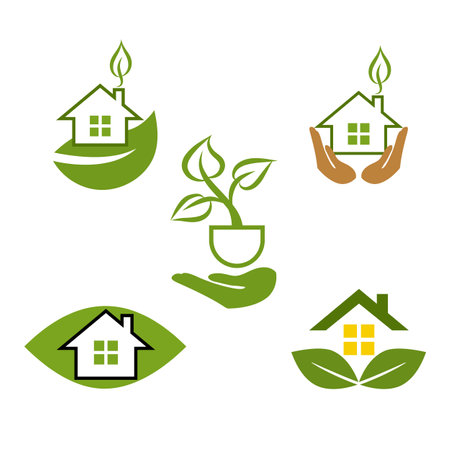Eco houses icons on white backgoundのイラスト素材