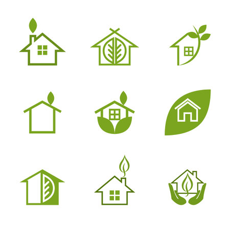 Leaf and green house logo template set or collectionのイラスト素材