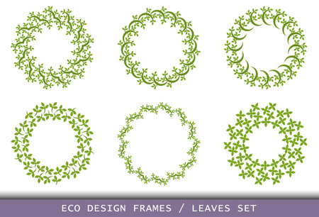 Illustration of leaves floral circular frame. Vector illustration setのイラスト素材