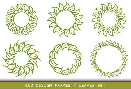 Illustration of leaves floral circular frame. Vector illustration setのイラスト素材