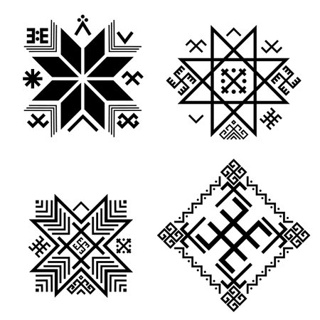 Vector Set of old baltic Folk ancient baltic symbols, signのイラスト素材