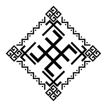 Old baltic Folk star or flower snowflake icon. Ethnic sacred cross ornamental symbol. Ancient latvian sign. Vector illustration.のイラスト素材