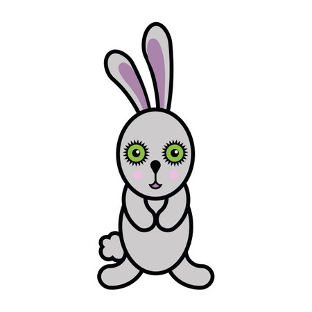 Cartoon Gray bunny. Cute toy bunny, flat style. Fluffy animal rabbit on white background for cards, print, banner, childrens room decoration.のイラスト素材
