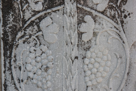Greek elements of architectural decorations of buildings, columns, and patterns, on the streets in...