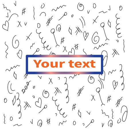 Decorative black abstract doodles. Hand drawn shapes on white background. Banner with place for your text. Monochrome design background. Vector illustration. Doodle fancy chaotic style.のイラスト素材