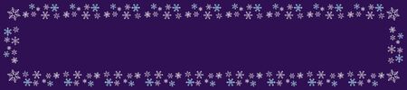 Christmas blue banner. White and sky blue snowflakes border. Christmas theme with snowflake ornament. Design for greeting cards, banners, headers, posters. Place for text. Vector illustration. EPS 10のイラスト素材