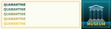 World coronavirus and isolation. Museum quarantine. COVID-19 epidemic. Linear design of classic museum building with columns. Combination of blue and gold. Horizontal banner with museum building icon.のイラスト素材