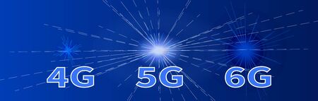Futuristic abstract background. Banner  Internet development speed  4G 5G 6G. Wireless Internet  connection. Global network. High speed data transfer technologies. Innovative blue backdrop.のイラスト素材