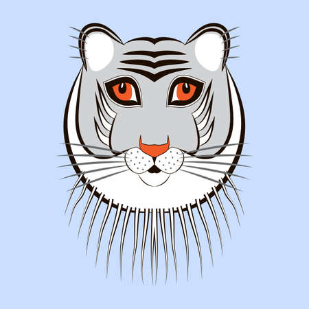 Tigress face with orange eyes. Chinese New Year 2022 symbol. Blue tiger portrait close-up. Wild cat head isolated. Chinese zodiac symbol. Abstract vector print for branding cover, card, poster, bannerのイラスト素材