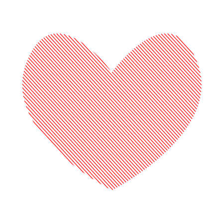 heart silhouette. Slanted red shading completely fills heart shape. Romantic emblem of spiritual beginning. Location of feelings and romantic thoughts.のイラスト素材