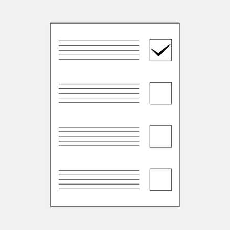 Ballot or questionnaire close-up for elections voting. Selection marked with tick. electing someone procedure. Election campaign, testing, statistics, voter survey. Filling out questionnaire or test.のイラスト素材