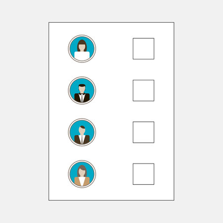 Election day. Voting ballot close-up. Choice between candidates. Form with avatars of candidates and empty squares for marks. Procedure for electing someone by open or secret ballot. polling concept.のイラスト素材
