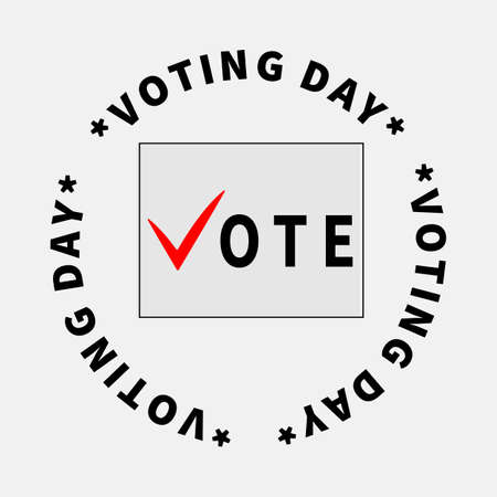 VOTE inscription on paper sheet. V letter like red tick. VOTING DAY text in circle. close-up. Election day, right choice, victory. Voting concept. Make a political choice. Election campaign, voters pollのイラスト素材
