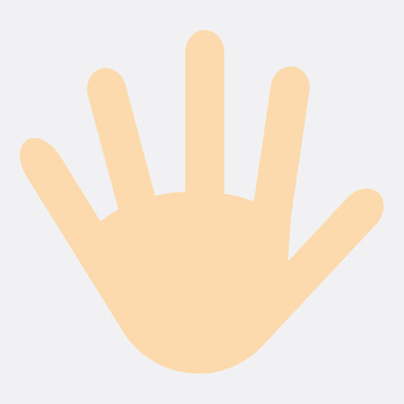 Raised hand with open palm. Fingers stretched. Isolated handbreadth with number five. Close-up thenar gesture. cartoon style. greetings and goodwill gesticulation. flat icon design template elementのイラスト素材