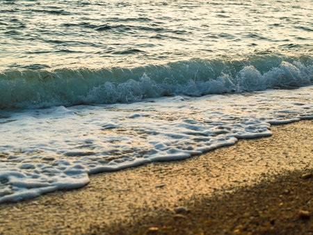 Beautiful sunset on the beach. Panoramic view of the sea.
