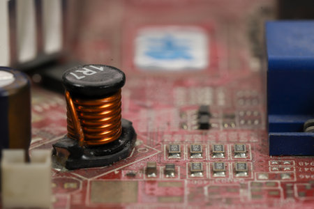 Electronic circuit board closeup. Technology and electronics concept background.