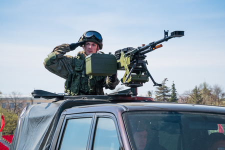SAMARA - MAY 5: Dress rehearsal of military parade during celebration of the Victory day in the...