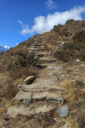 Narrow path at Khumbu valley - narrow paths with steps leading to the Everest Base camp the...