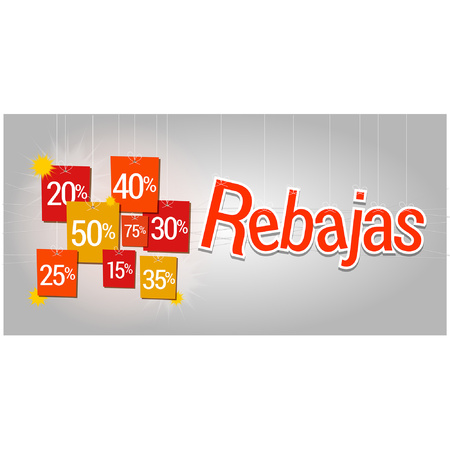Rectangular Banner Sale in Spanish, rebajas written, discounts hung, dangling in the warm purchaseのイラスト素材