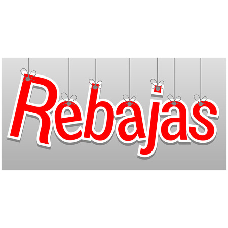 Banner rebates in Spanish, rebajas written in red, sale labels hangingのイラスト素材