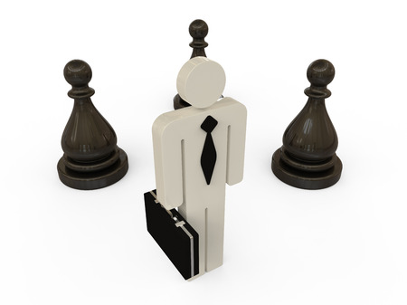 Business man with black chess pieces on white backgroundの写真素材