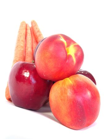 Healthy vegetables and fruits (Apples, Carrots and Peaches)の写真素材