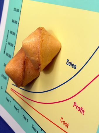 Business Forecast - Sales and profit forecast chart with two fortune cookiesの写真素材