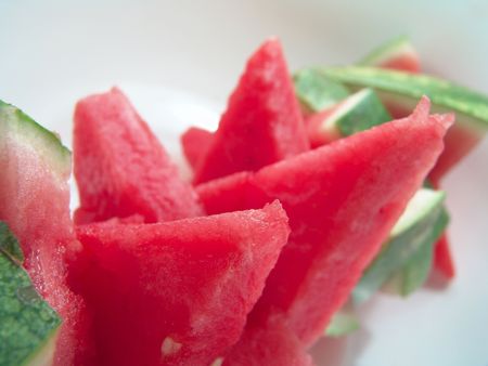 Juicy watermelon pieces stack for summer picnic                               の写真素材