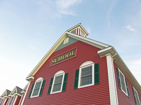 Colonial House School Building Against Blue Sky                                の写真素材