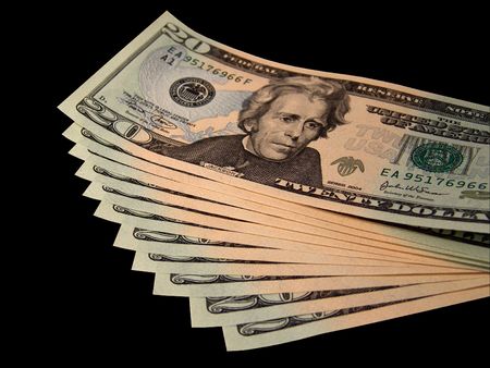 Spread of US Twenty Dollar Bills (Isolated)の写真素材