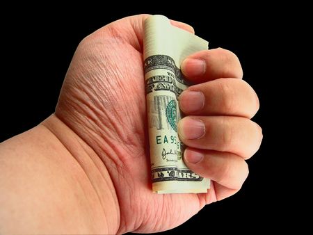 Hand giving or holding US currency (Isolated)
