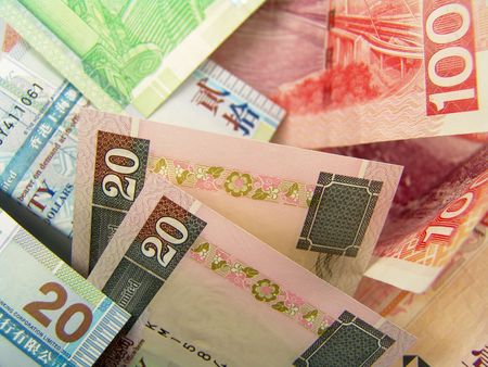 Hong Kong Paper Currency macro close-up ($100, $50 and $20)                               の写真素材