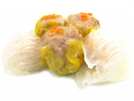 Closeup of isolated Chinese food dim sum dumplings                               の写真素材