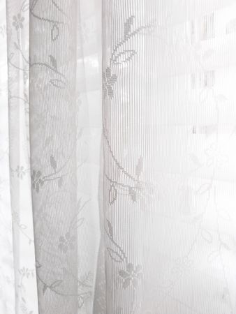 Abstract white lace blinds window pattern background                               の写真素材