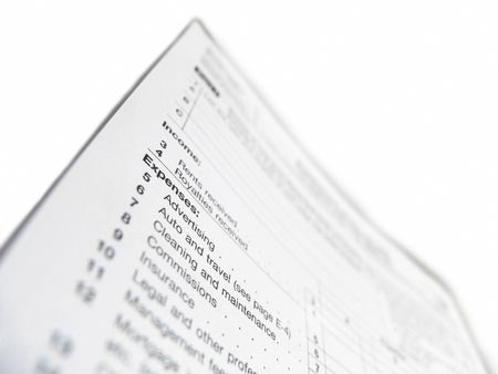 United States Tax Form close-up (focus on expenses)                               