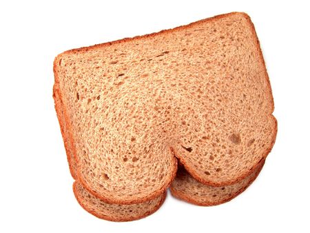 Close-up of two pieces of stacked whole grains or wheat breads (isolated on pure white background)                               の写真素材