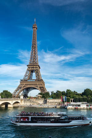 Paris, France - August 13, 2016: The Eiffel Tower (Tour Eiffel) is a wrought iron lattice tower (324m) on the Champ de Mars in Paris, France. It is named after the engineer Gustave Eiffel, whose company designed and built the tower.のeditorial素材