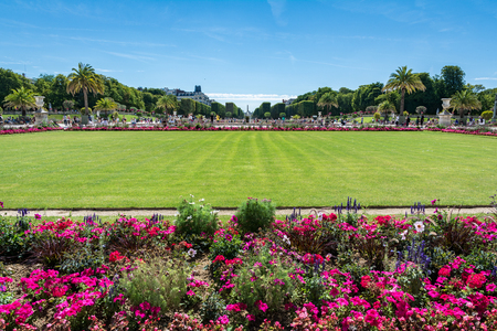 Paris, France - August 14, 2016: The Luxembourg garden covers 23 hectares and is known for the Luxembourg palace.のeditorial素材