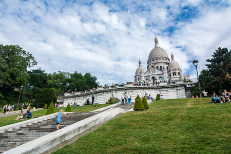 Paris, France - August 14, 2016: The Basilica of the Sacred Heart of Paris, commonly known as Sacre-Coeur Basilica, is a Roman Catholic church and minor basilica, dedicated to the Sacred Heart of Jesus, in Parisのeditorial素材
