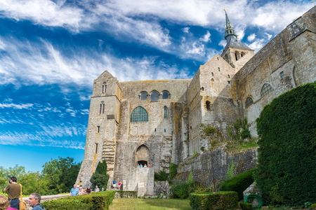 Mont Saint-Michel, France - September 7, 2016: The Mont Saint Michel Abbey and is an essential part of the structural composition of the town the feudal society constructed. The abbey has been protected as a French monument historique since 1862.のeditorial素材