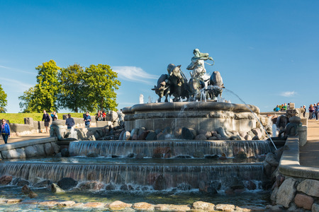 Copenhagen, Denmark - september 3, 2017: The Gefion Fountain is a large fountain on the harbour front in Copenhagen. It features a group of animal figures being driven by the Norse goddess Gefjon.のeditorial素材