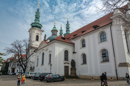 Prague, Cechz Republic - April 4, 2018 : At its core, this abbey, situated in the middle of the Premonstratensian monastery at Strahov, is a Romanesque basilica with a Gothic transept and two Renaissance towersのeditorial素材