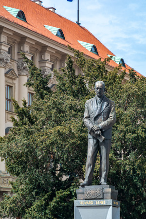 Prague, Czech Republic - April 4, 2018 : The statue of Edvard Benes in front of the Czernin Palace. He was a Czech politician who was twice President of Czechoslovakia.のeditorial素材