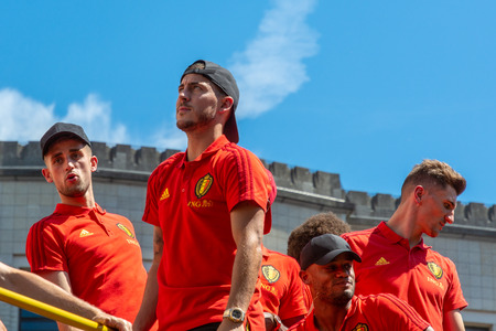 Brussels, Belgium - July 15, 2018 : The Belgium Football team is back in Belgium after the 2018 World Cup semifinal. 40000 people were there to honour them in the streets of Brussels.のeditorial素材