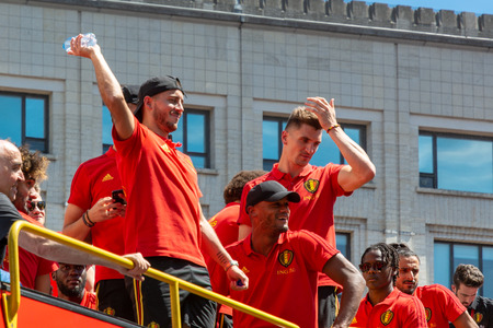 Brussels, Belgium - July 15, 2018 : The Belgium Football team is back in Belgium after the 2018 World Cup semifinal. 40000 people were there to honour them in the streets of Brussels.のeditorial素材
