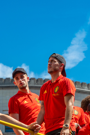 Brussels, Belgium - July 15, 2018 : The Belgium Football team is back in Belgium after the 2018 World Cup semifinal. 40000 people were there to honour them in the streets of Brussels.のeditorial素材