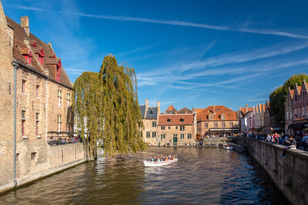 Bruges, Belgium - October 5, 2018: Rozenhoedkaai in the city of Bruges in Belgium. It's the most photographied part of the city.のeditorial素材
