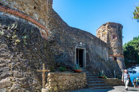 Riomaggiore, Italy - June 02, 2019 : Riomaggiore is a village situated in a small valley in the Liguria region of Italy. The water and mountainside have been declared national parks.のeditorial素材